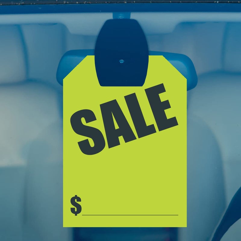 Versa-Tags Car Mirror Hang Tags - 8.5"" x 11.5""  Slogan-Sale  Pack of 50  Perfect for Auto Dealership Supplies & Car Lots Fluorescent Yellow Color - Image 3